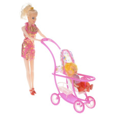 Лялька з візочком і малюком IK133